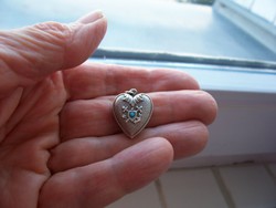 Antik biedermeier ezüst szív-medál türkizzel, tengerész-szimbólummal