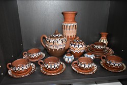 Retró pávaszemes kávés mokkás kerámia szett váza és falitányér kiegészítőkkel