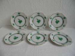 Herendi porcelán desszert tányérok zöld Apponyi mintával hibátlan állapotban