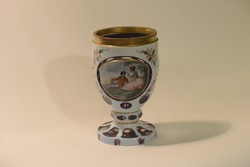 Antik festett jelenetes cseh bieder pohár