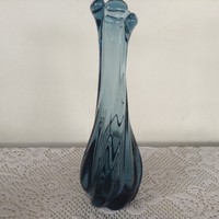 Cseh vastag kék,csavart üveg váza