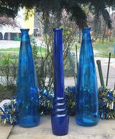 Régebbi 3 db kék dísz üveg együtt, 31/33 cm