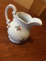 Barokk Zsolnay virágos tejes kiöntő teás készlethez