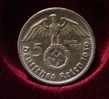 Német ezüst 5 márka 1939 E !! Ritka.