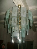 Türkiz csillár metszett üveg lapokkal és üveg függőkkel - nagyobb méretű