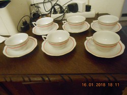 Antik Zsolnay porcelán teás csésze 6 db + kistányér 6 db / Éva sorozat