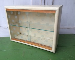 Retro fali szekrény vitrines piperés polc pöttyös üveges régi fa szekrény 