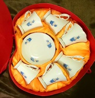 Szélein aranyozott bájos kis romantikus kék virágos porcelán kávés készlet olcsón eladó!