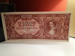 Százezer B.-Pengő 1946-os Hajtatlan UNC  bankjegy !! 