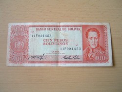 BOLÍVIA 100 PESOS BOLIVANOS 1962 BOLIVAR