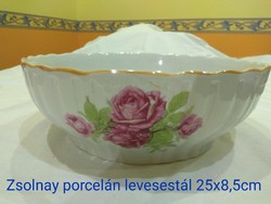 Zsolnay porcelán rózsás leveses tál 25x8,5cm
