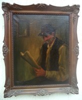 Olvasó idős férfi Olaj vászon festmény Vágó Pál