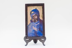 Jelzett zománc ikon - Mária gyermekkel - Istenszülő