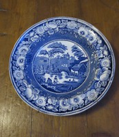 Kék jelenetes antik angol tányér