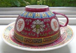 JINGDEZHEN Famille Roze dombor zománc mintás eredeti kìnai porcelán teáskészlet