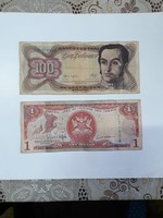 Venezuelai 100 bolivar(1987 és Trinidad és Tobago- i 1 dollár(2006)