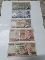 9 féle török lira bankjegy