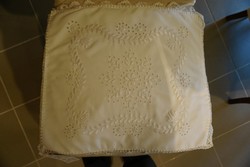 White hand embroidered and crocheted matyo cushion for sale