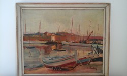 "Villefrance harbour" olajfestmény Emmanuel Didier Bereny, Berény Róbert névrokonától