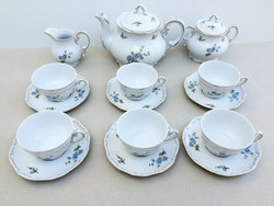 Régi Zsolnay teáskészlet kék virágos barokk jellegű teás készlet 15 db