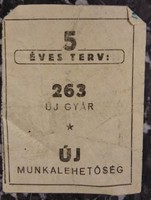1957 - Fővárosi Házkezelőség - elismervény - hátul 5 éves terv - 263 új gyár