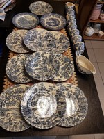 antik angol kék jelenetes étkészlet tányérok tányér