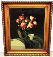 Vilmos Murin (1891-1952) Rose Still Life Oil Painting 90x75cm ORIGINAL GUARANTEE!!!
