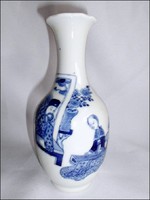Antik, kézzel festett, kék festésű kínai porcelán váza