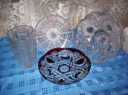 Ólom kristály váza és tálak (4 db)