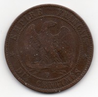 Franciaország III. Napoleon császárság 10 francia centimes, 1854BB