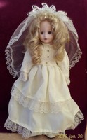 Antique bride doll, porcelain head, hands, feet, 40 cm high