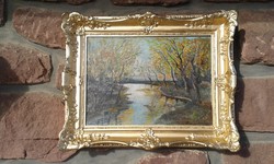 Kolozsváry endre: landscape, oil painting, blondel photo frame, brookfall in autumn - kolozsváry 936