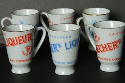 Becherovka likőrös pohár, Becher's Karlovy Vary porcelán 1960-as évekből 6 db 