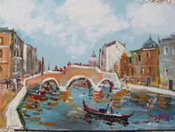 Bánfi - "Velence!" - olaj festmény - gondola tájkép városkép impresszió! 72