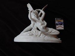 Antik bécsi porcelán szobor 19 század sérült a szárnya - Ámor és Psyché