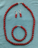 Egyedi vörös onix ásvány kézműves ékszerszett ékszer nyaklánc / lánc  karkötő fülbevaló