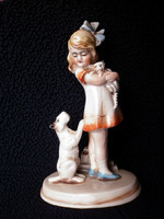 Sitzendorf, antique porcelain little girl with siamese and dog