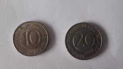 Szlovén 10 és 20 tollár 2001,2003.