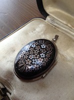 Old michaela frey enamel pendant with photo frame