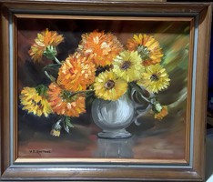 Bouquet of flowers oil painting - elegant picture frame