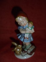 Bájos bertram porcelán figura: Kislány a babájával és nyuszival