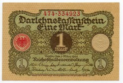 Németország 1 német Márka, 1920, piros pecsétes, UNC