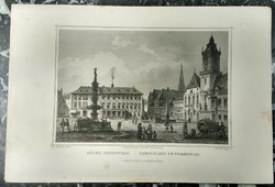 L. Rohbock - Főtér Pozsonyban - J.M. Kolb - acélmetszet - 19. század