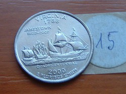 USA 1/4 DOLLÁR QUARTER 25 CENT VIRGINIA 2000 P  15.
