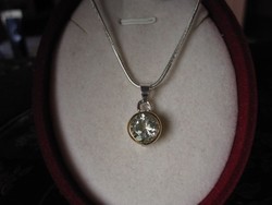 Csodálatos, világoskék akvamarin köves 925 ezüst és arany medál ezüst nyaklánc hozzá