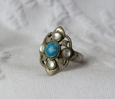 Csodás, antik gyöngyházzal ékesített ezüst gyűrű 