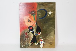 Joan Miro stílusában készített absztrakt olajfestmény 50x39 cm