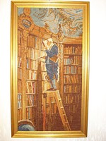 The old librarian - old hand tapestry, Carl Spitzweg - Based on his work (78x43 cm)
