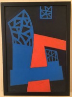 Imre A. Varga (1953-): abstract composition, acrylic, wood fiber 37 cm x 27 cm with frame