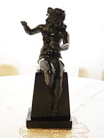 Seated Young Lady, Art Nouveau Sculpture, on Black Marble Base